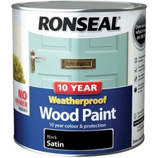 Image of Ronseal 10 Year Weatherproof Wood Paint Black Satin 2.5 litre