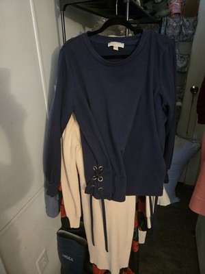 MICHAEL KORS Lace Up Crew Neck Athletic Sweatshirt Style Blue Size XL