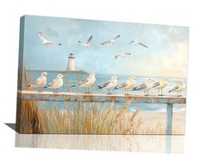 Olivine Beach Wall Art, Coastal Lighthouse Bathroom 24L" x 16W" Seagull