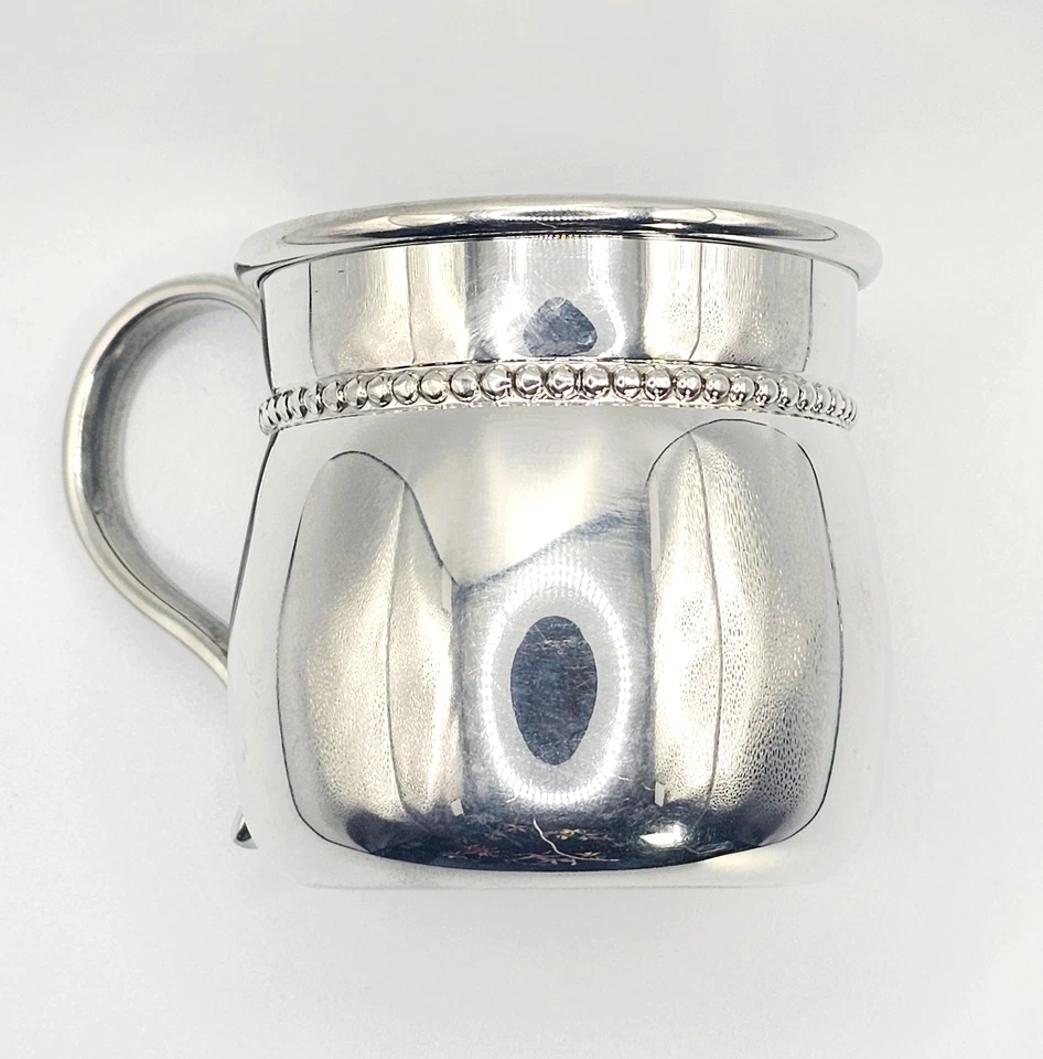 Taza abultada con cuentas Reed & Barton peltre brillante sin deslustre para bebé, niño con caja Foto 4 de 4