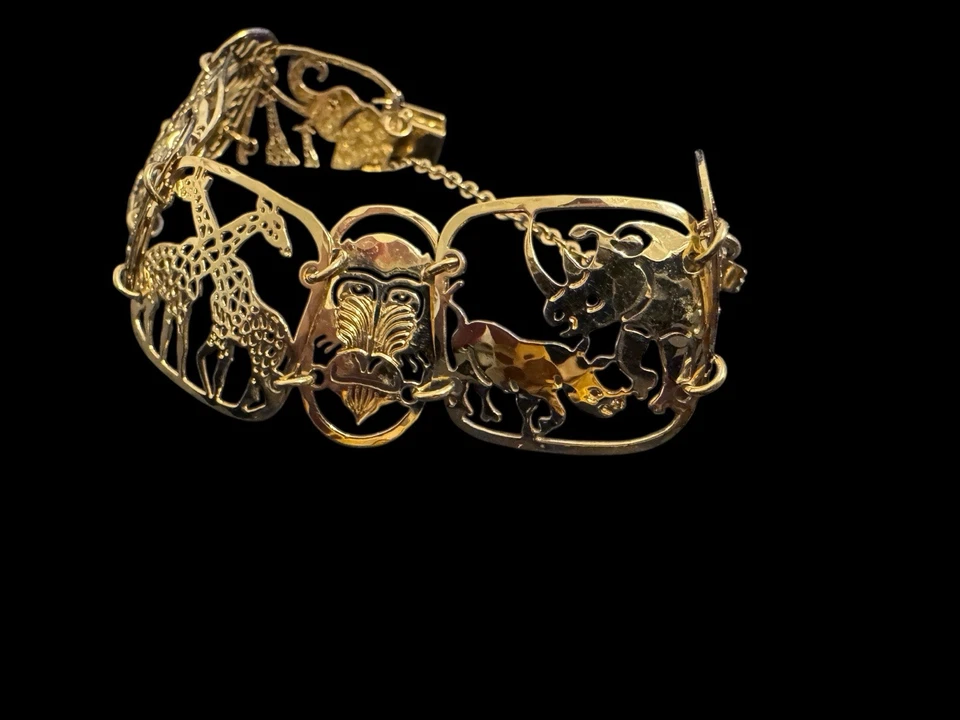 Brazalete Wild Bryde Chapado en Oro Filigrana África Safari Animales Elefante León E1 Foto 3 de 4