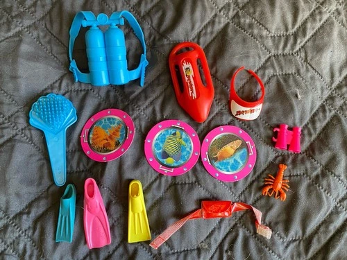 Vintage 90s Mattel Barbie Accessories Lot Baywatch Scuba Ocean