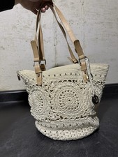 The Sak Sequoia Crochet Hobo Shoulder Bag Boho Purse Natural Medallion W/ Charms