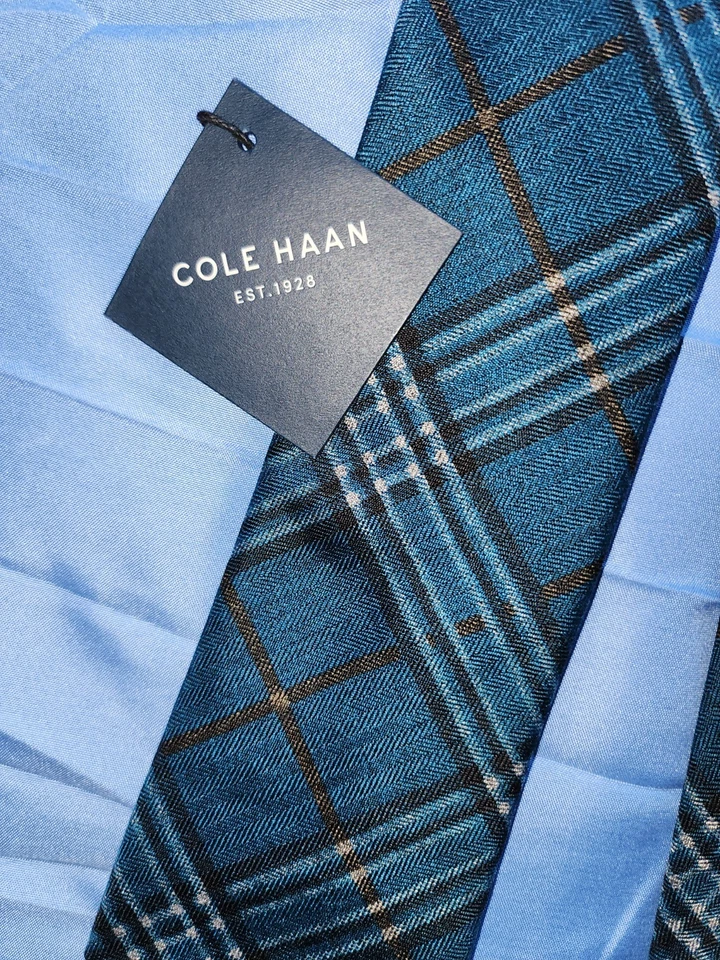 Gravata xadrez COLE HAAN AZUL/PRETO/CINZA NOVA COM ETIQUETAS!!!! - Imagem 2 de 4