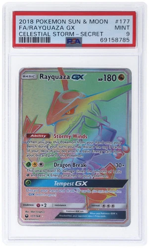 POKEMON CELESTIAL STORM RAYQUAZA GX #177 SECRET RARE PSA 9 MINT #69158785