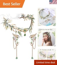 Halloween Elves Cosplay Set Fairy Flower Crown Headpiece Elf Ears Cuffs Renai...