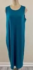 EILEEN FISHER Womens PL Teal Tencel Lyocell Stretch Sleeveless Tank Maxi Dress