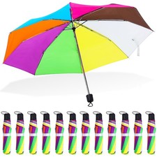12 Pc Rainbow Umbrella Portable Tri Folded Pride Umbrella Windproof Compact R...