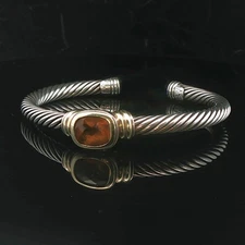 David Yurman 18k Gold Sterling Silver and Citrine Flex Cuff Bracelet 6.25"