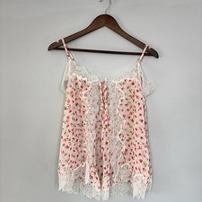 Vintage Victoria's Secret Lace Chiffon Rosebud Slip Cami Top Trim Coquette Pink