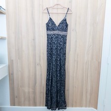 Y2K Sequin Hearts Lace Beaded Maxi Dress Size XS Black Empire Waist Prom Party