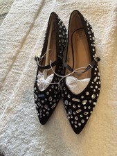 A New Day Gabriella Black Satin Rhinestone Mary Jane Pointed Toe Flats Size 8