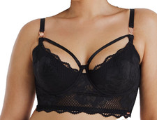 Black Longline Bra 46D Padded Moulded Underwired Full Cups Supportive Wide Strap
