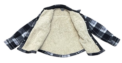 Chaqueta polar Eddie Bauer para niños forrada Sherpa negra blanca a cuadros 4/5 botones completos - Imagen 3 de 8