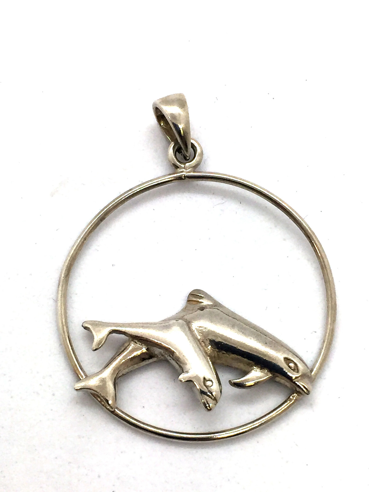 Solid Sterling Silver Twin Jumping Dolphin Pendant - image 1