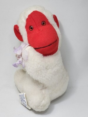 Vintage Dollcraft Industries White Red Monkey w/ Flower Plush Stuffed Animal