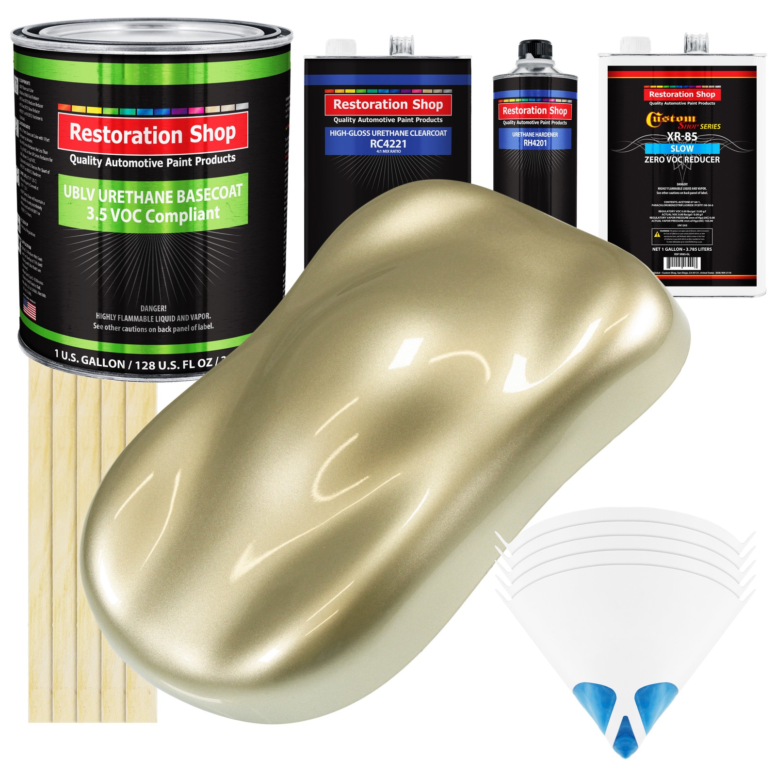 Antique Gold Metallic Low VOC Slow-Drying Urethane Basecoat Clearcoat 1 Gallon Kit