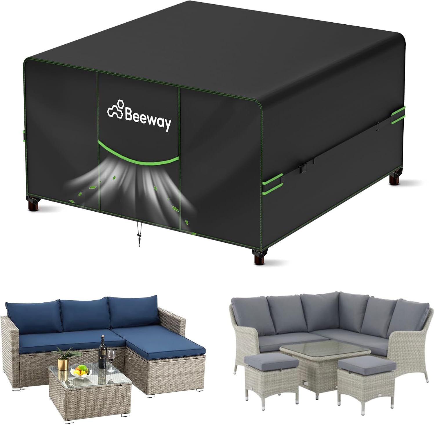 BEEWAY Garden Furniture Cover With Air Vent, Waterproof Patio Rattan Sofa Table
