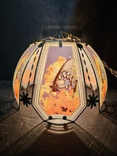 Vintage OK Lighting Hanging Lamp Glass Panel & Metal Design Butterfly 15ft Cord