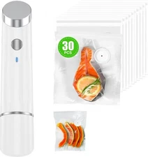 Compact Vacuum Sealer for Food (Vacuum Sealer Machine + 30 Reusable Vacuum Bags)