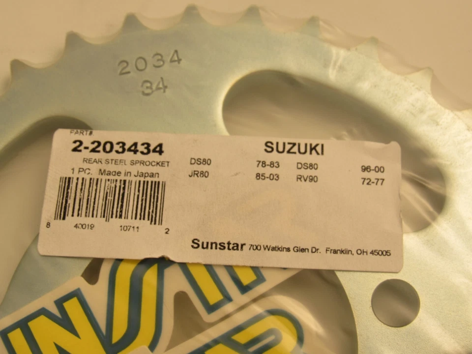 Задняя звездочка Sunstar Steel 34T Suzuki 1978-1983 DS80 /85-03 JR80 2-203434 новая из старых запасов - Изображение 3 из 4
