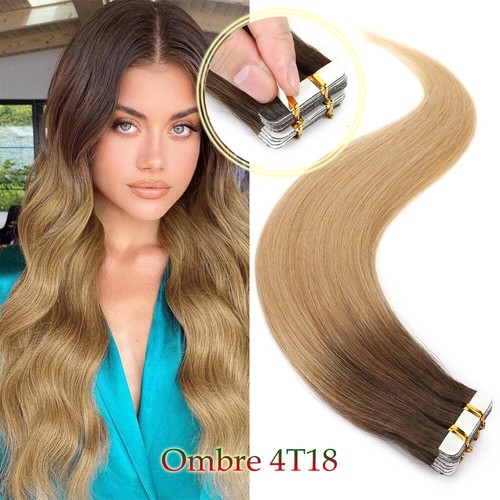 THICK 100G Tape In 100% Remy Human Hair Extensions Skin Weft FULL HEAD Straight - Picture 67 of 67
