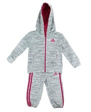 Adidas Girls 2 Piece Jacket  Pants Tracksuit Set Light Grey/Pink