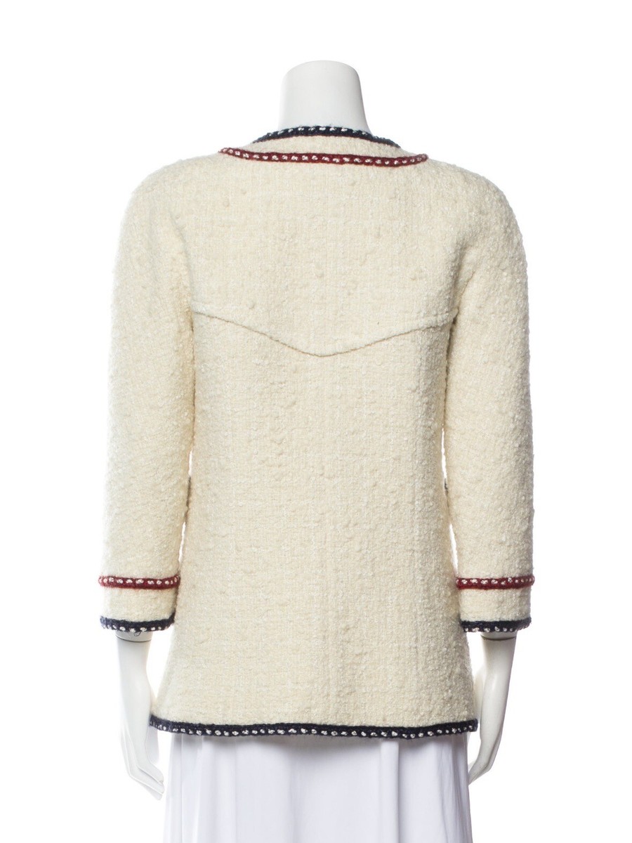 CHANEL 18B Hamburg Ivory Navy Red Tricolor Wool Braid Trim CHANEL 18B Hamburg Ivory Navy Red Tricolor Wool Braid Trim