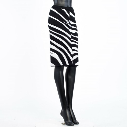 VERSACE 695$ Knit Skirt - Zebra Motif - Black & White Stretch Jacquard - Picture 9 of 11