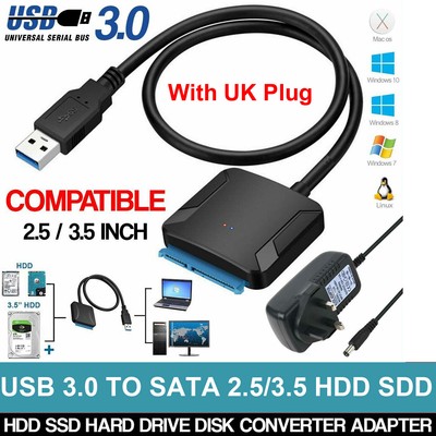 USB 3.0 to SATA III Adapter for 2.5'' 3.5'' SDD HDD Hard Drives with 12V/2A Power