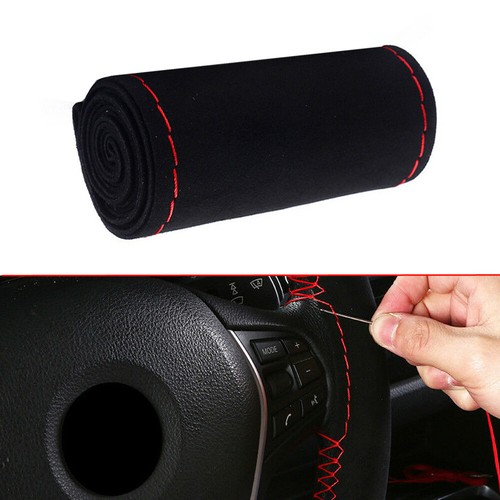 38cm Grey Luxury Leather Car Steering Wheel Cover Velvet Soft Hand Sewing DIY - Bild 9 von 17