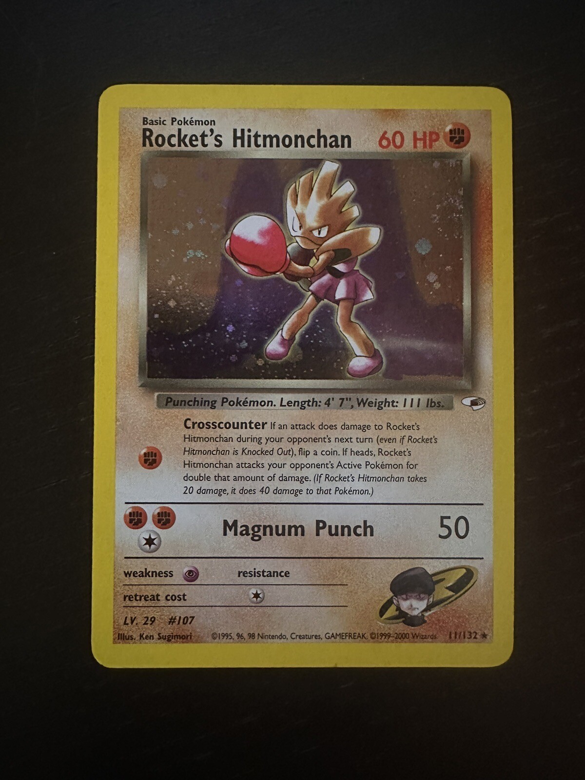 Pokémon TCG Rocket's Hitmonchan Gym Heroes 11/132 Holo Unlimited Holo Rare
