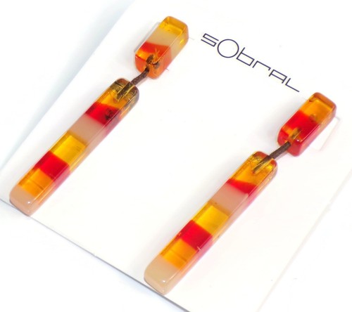 Sobral Eco Ambar Clarissa Earthy & Fiery Hues Dangling Artist Made Post Earrings - Picture 2 of 6