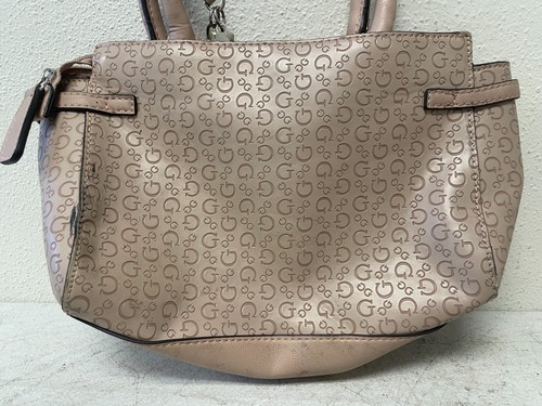 GUESS Cross Body Satchel With Top Handles Brown Tan Logo With Silver Accents - Picture 4 of 9