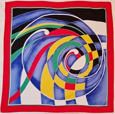 SCARF VINTAGE AUTHENTIC ABSTRACT MODERNISM ART RED BLUE 34" SQUARE