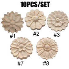 10x Unpainted Wood Rosettes Carved Onlays Appliques Fancy for Door Wall Mirror