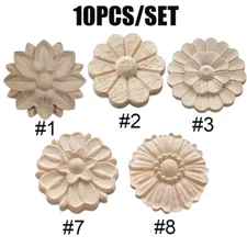10x Unpainted Wood Rosettes Carved Onlays Appliques Fancy for Door Wall Mirror