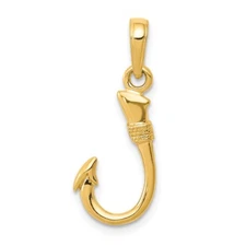 10k Yellow Gold 3D Fish Hook Pendant Perfect Gift for Her