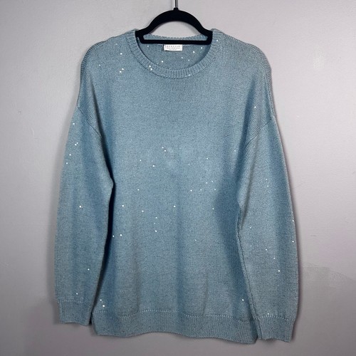 Brunello Cucinelli sweater women's XL cashmere blue sequin crewneck relaxed - Picture 2 of 11
