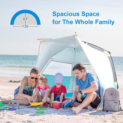 WolfWise 3-4 Personen Easy Up Strandzelt UPF 50+ Tragbar Sofort Sonne Blau - Bild 3 von 8