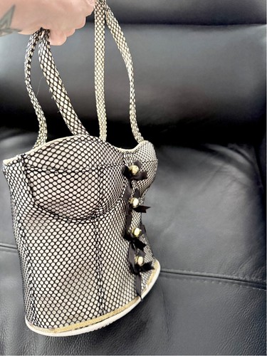 Vintage 90s Y2k Corset Bag Bustier Fishnet Bodice Purse Handbag - Picture 3 of 12