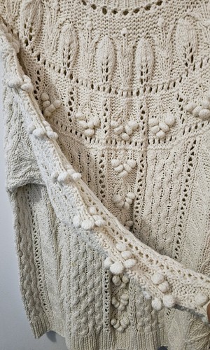 Vintage BlueBerry Hill L/XL Ivory Hand Knitted Crochet Pullover Jumper Sweater - Picture 7 of 8