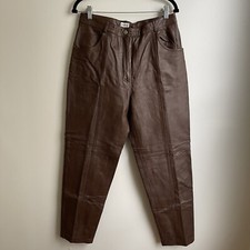 Vintage 90s Together Brown Leather Pants Barrel Tapered Zip Button 29" Size 12