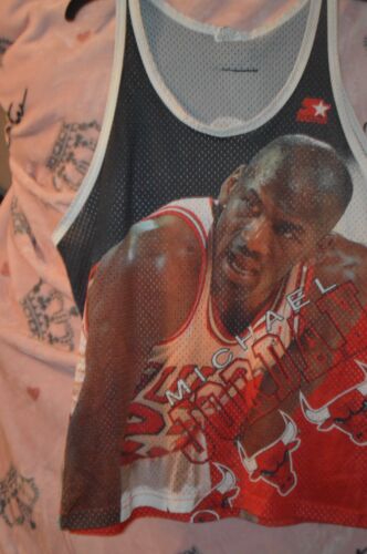 VTG HOT STARTER NBA CHICAGO BULLS MICHAEL JORDAN AOP ALL OVER PRINT JERSEY SHIRT - Picture 3 of 16