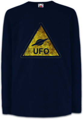 UFO SIGN Kinder Langarm T-Shirt Alien Invader 12 Grey Area 51 TR3B Saucer Dark