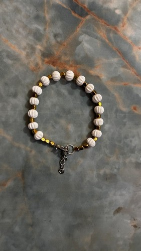 Beaded Skyblue & Pearl Charm Bracelet Buffalo Bone Fashion Stretch Girl Woman 1P - Picture 8 of 24
