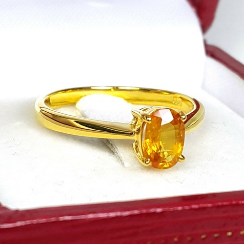1.02 cts. Natural Thai Yellow Sapphire Ring Sterling Silver 925 Anniversary Ring - Picture 7 of 9