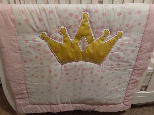 GIRLS CRIB NURSEY BEDDING SET PINK & GOLD PRINCESS CROWN THEME W/ MUSICAL Mobile - Picture 5 of 5