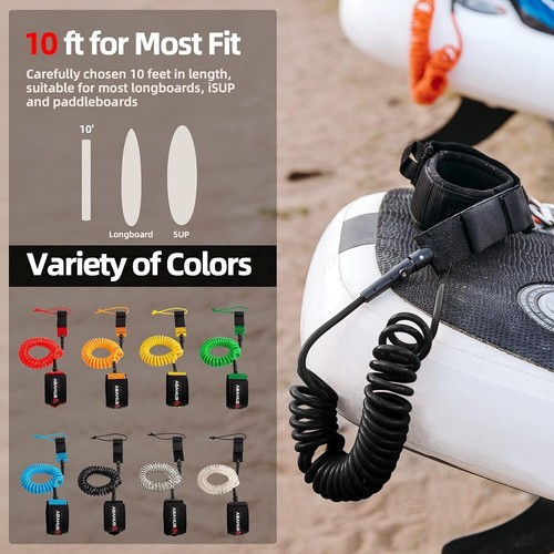SUP Leash 10ft Schwarz Blau Orange Gelb Erwachsene Stand Up Paddle Sicherung - Bild 2 von 8