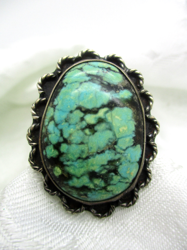 VINTAGE ESTATE JEWELRY OLD PAWN LARGE MORENCI TURQUOISE SILVER RING SIZE 7